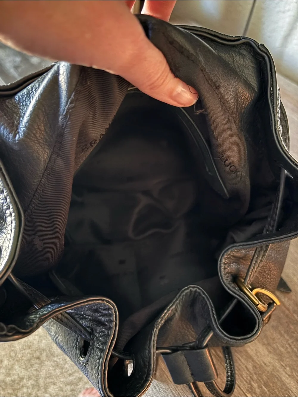 Vintage Super Soft Black Leather Lucky Brand Women’s Backpack with Tassel Accent